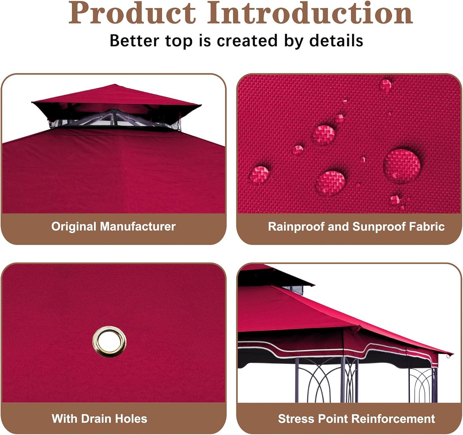 Maroon Replacement Gazebo Canopy for 10 x 12 Regency II Patio Gazebo, Easily Update Your Gazebo