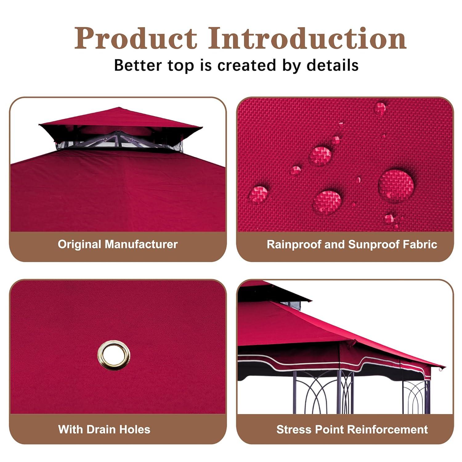 Maroon Replacement Gazebo Canopy for 10 x 12 Regency II Patio Gazebo, Easily Update Your Gazebo