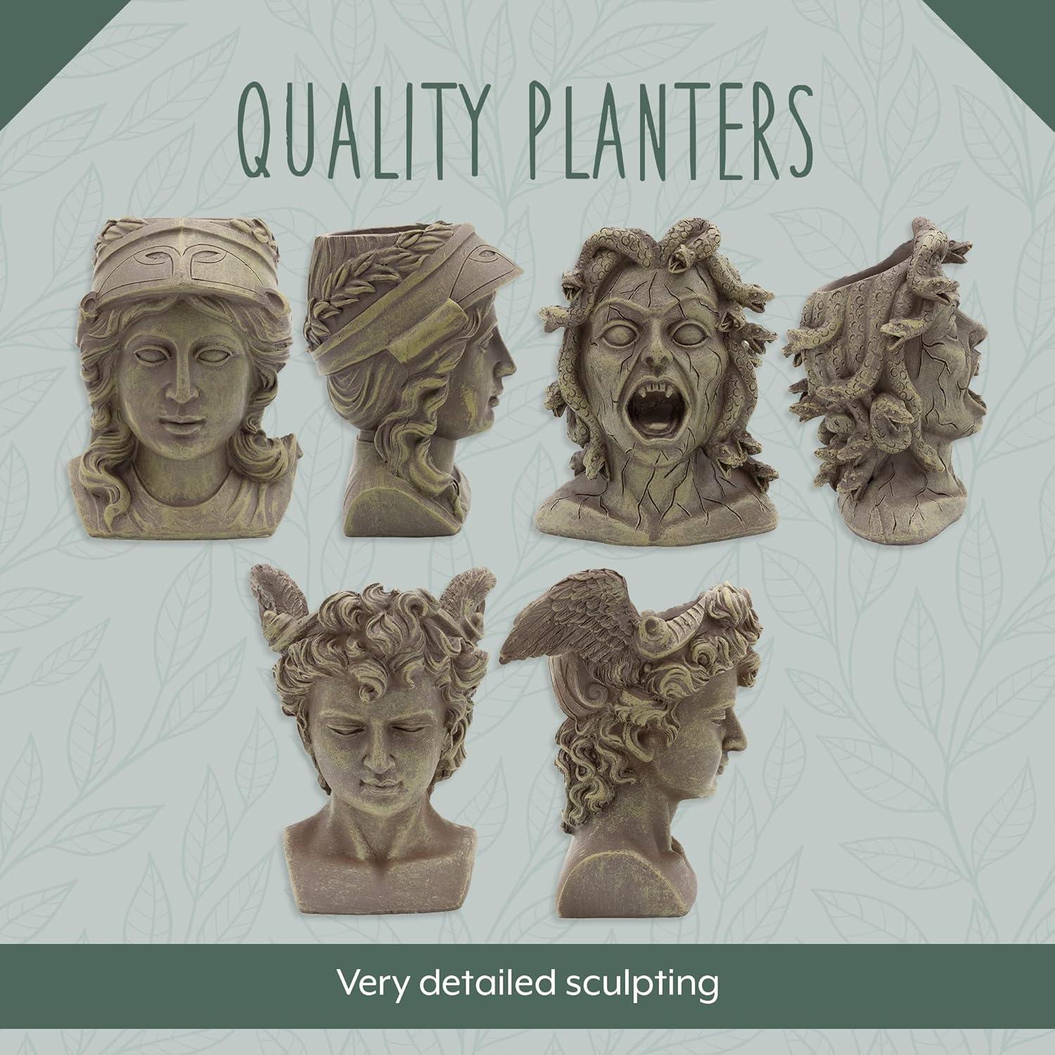 Darware Mini Resin Medusa / Athena / Perseus Planter, 3pc Set; Garden Decor Statue Flower Pot