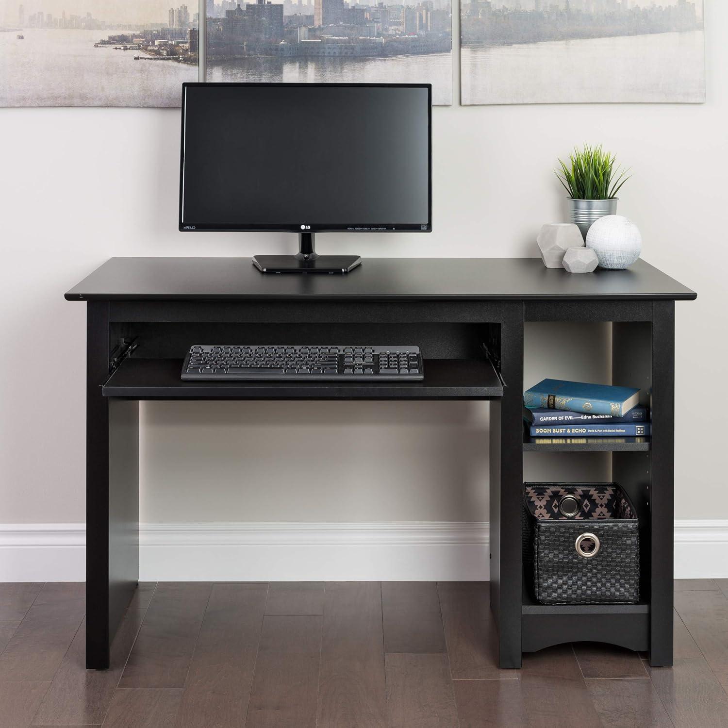 Sleek Black Wall-Mounted Computer Desk with Drawer and Keyboard Tray