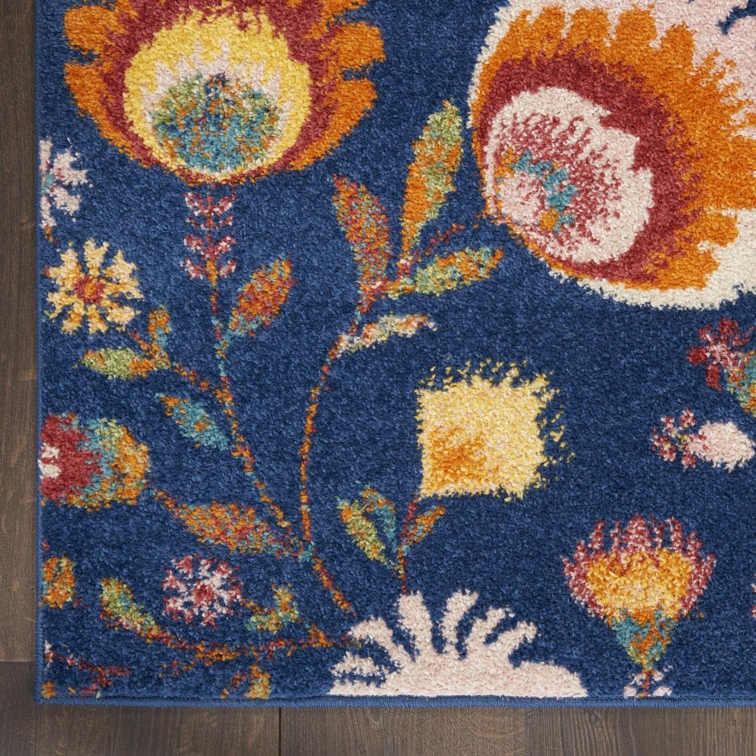 Bohemian Bliss Navy Multicolor Floral 4' x 6' Synthetic Area Rug