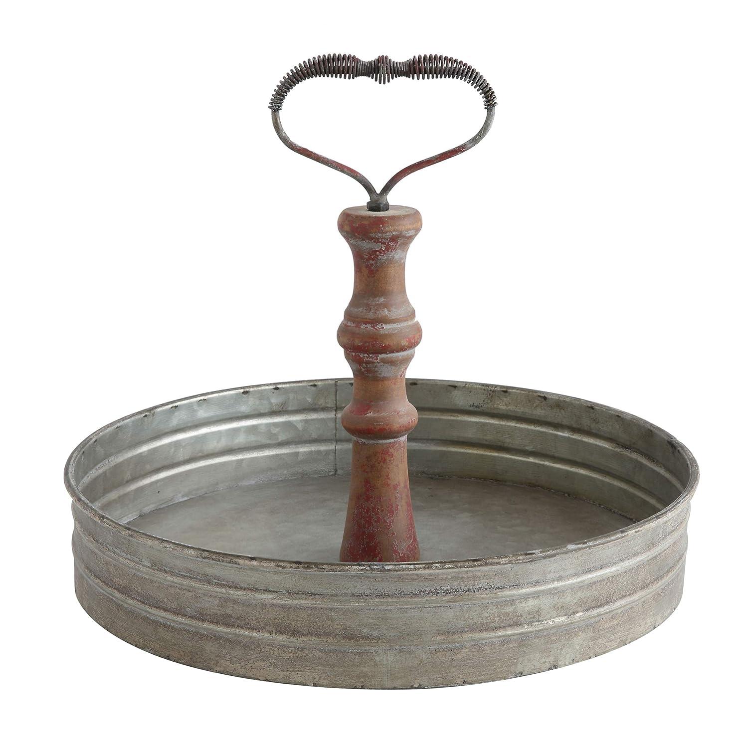 Creative Co-Op Round Metal & Wood Tray with Handle