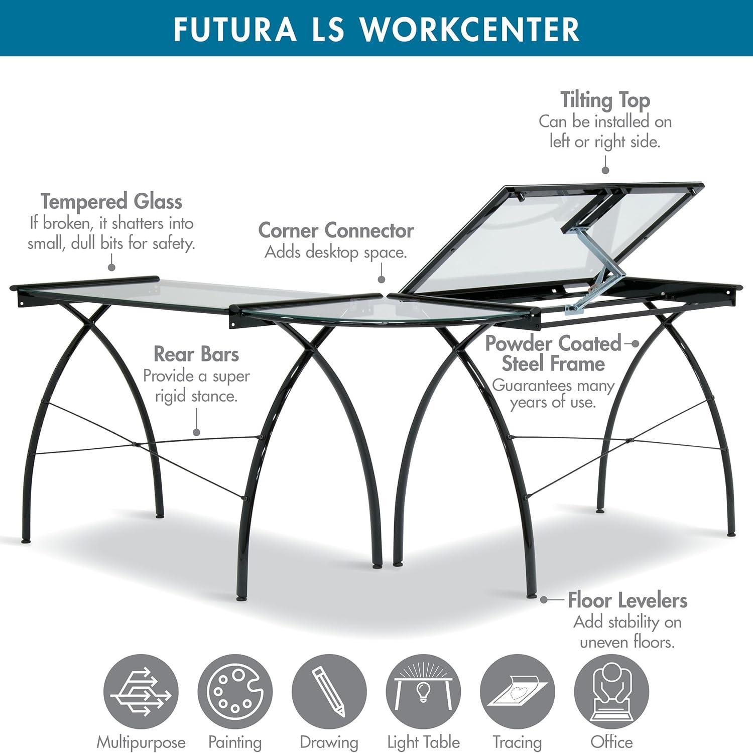 Inbox Zero Courson L-Shaped Glass Top Drafting Table