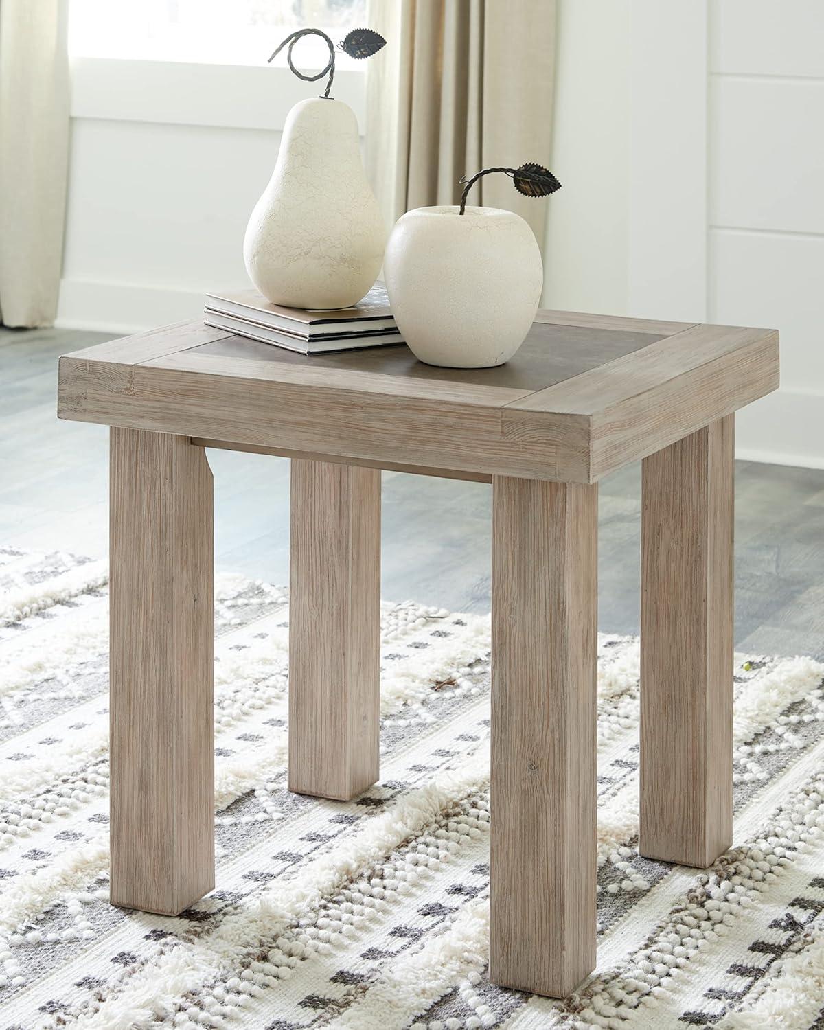 Hennington Contemporary Beige Pine Wood Rectangular End Table