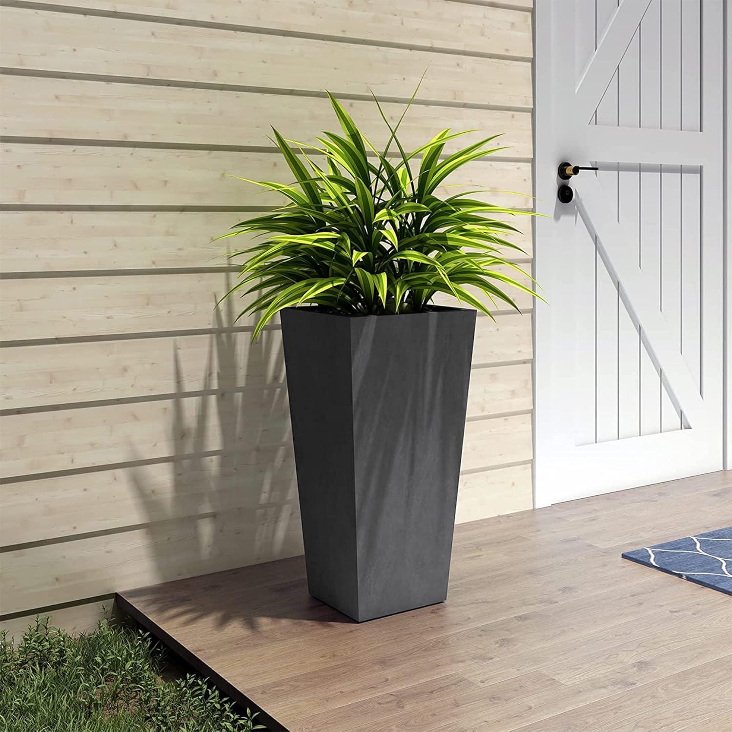 28" Kante Lightweight Concrete Modern Tapered Tall Square Outdoor Planter Black - Rosemead Home & Garden, Inc