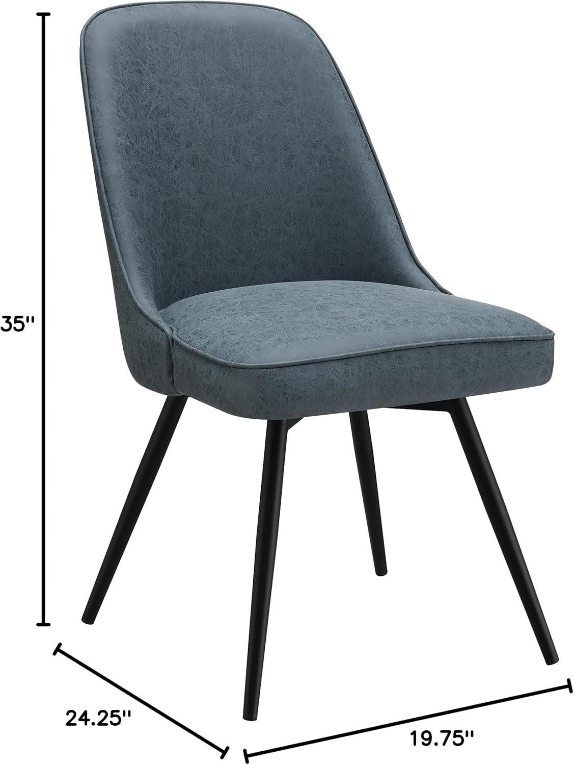 OSP Home Martel Faux Leather Swivel Chair with Black Legs in Navy