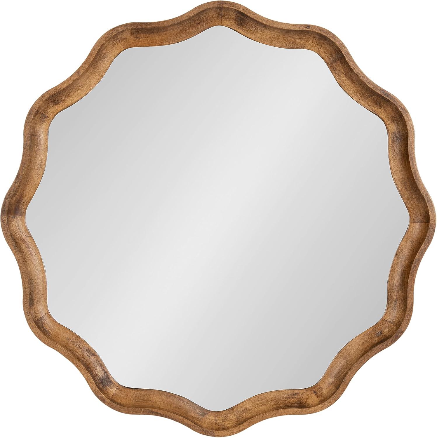 Hatherleigh 28" Rustic Brown Scalloped Round Wood Mirror