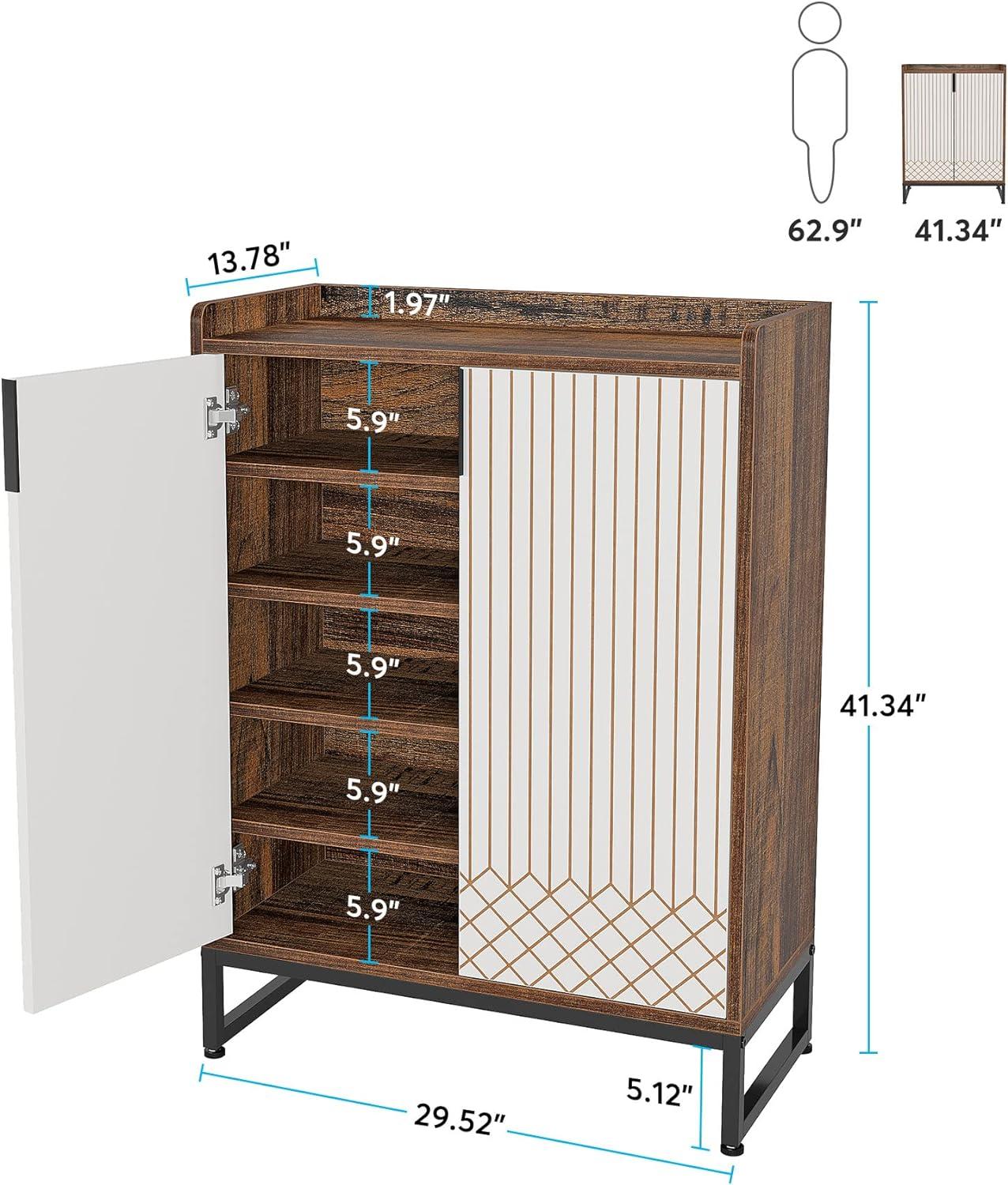 Tribesigns Shoe Cabinet for Entryway, 25 Pairs Shoe Cabinets with Doors, 5-Tier Wood Shoes Rack Organizer, Brown