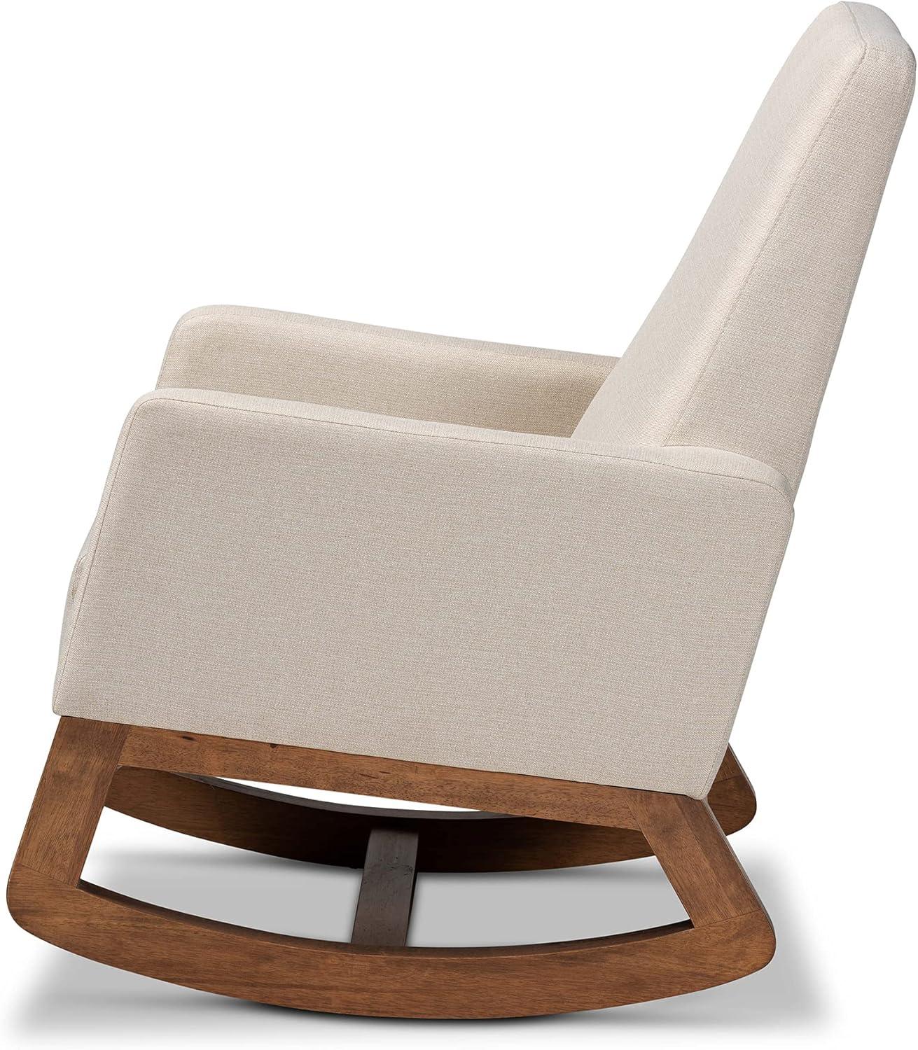 Yashiya Light Beige and Walnut Mid-Century Modern Rocking Chair