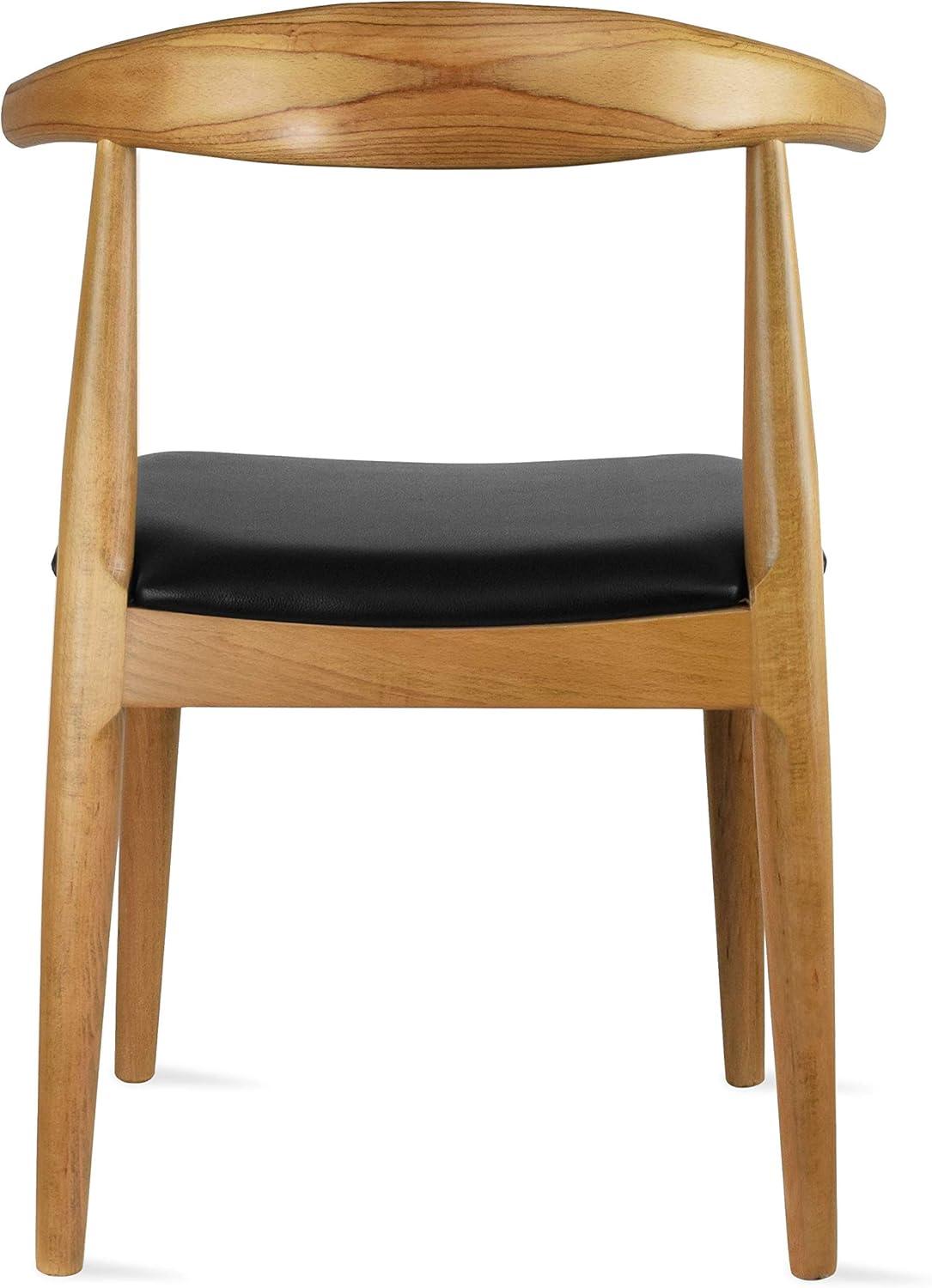 2xhome Wooden Farmhouse Dining Chair with PU Leather Seat Cushion, Mid Century Accent Chair for Kitchen, Dining Room, or Office, Walnut