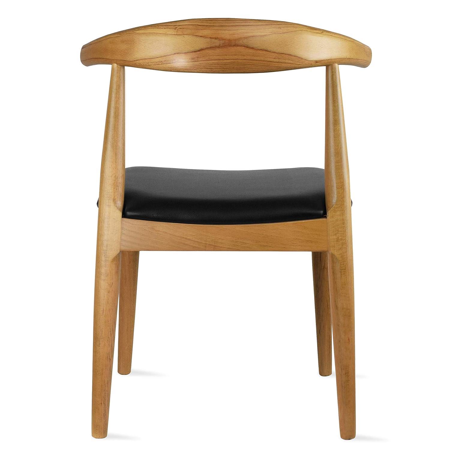 2xhome Wooden Farmhouse Dining Chair with PU Leather Seat Cushion, Mid Century Accent Chair for Kitchen, Dining Room, or Office, Walnut