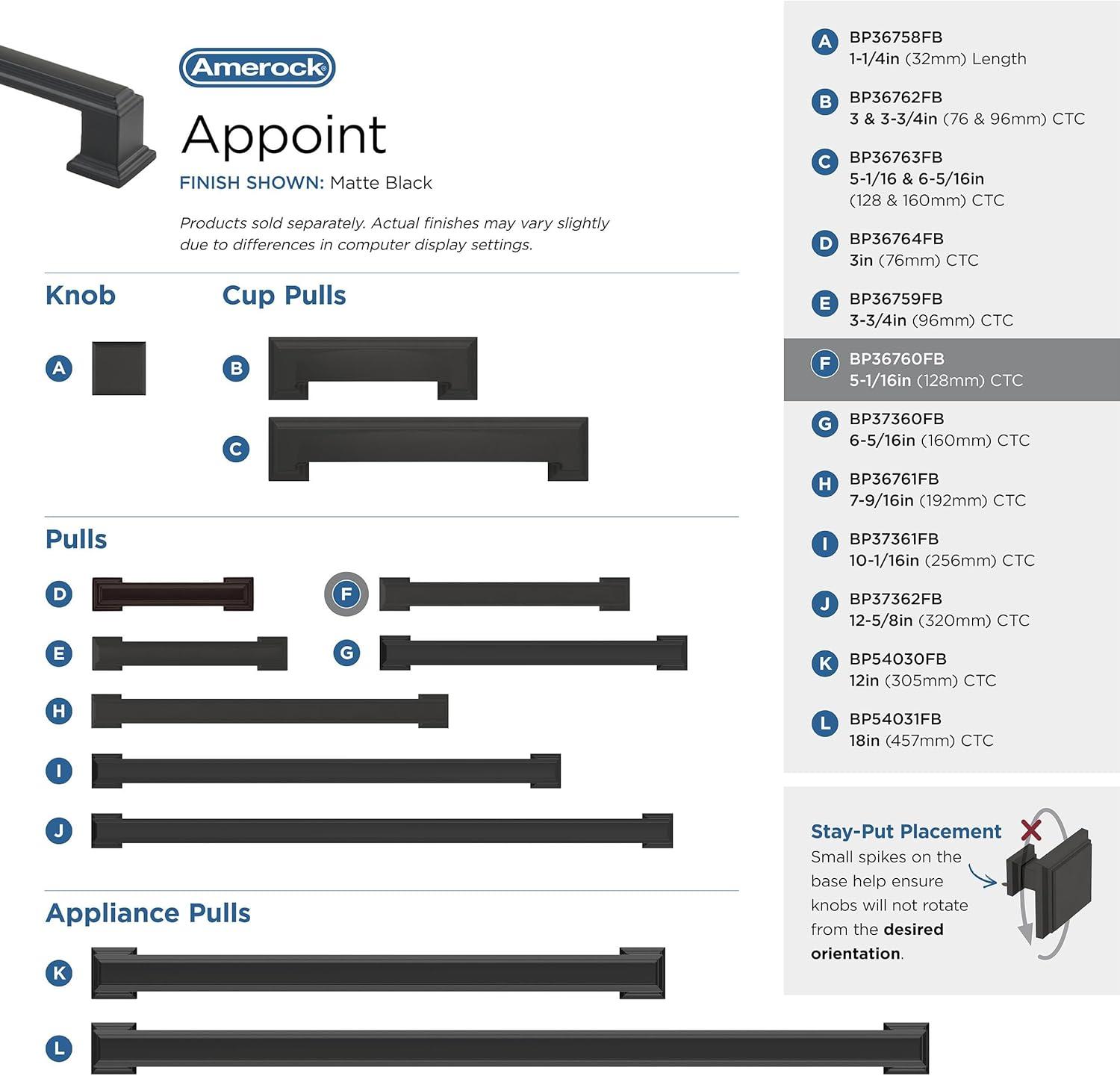 Amerock Appoint 5-1/16 inch (128mm) Center-to-Center Matte Black Cabinet Pull