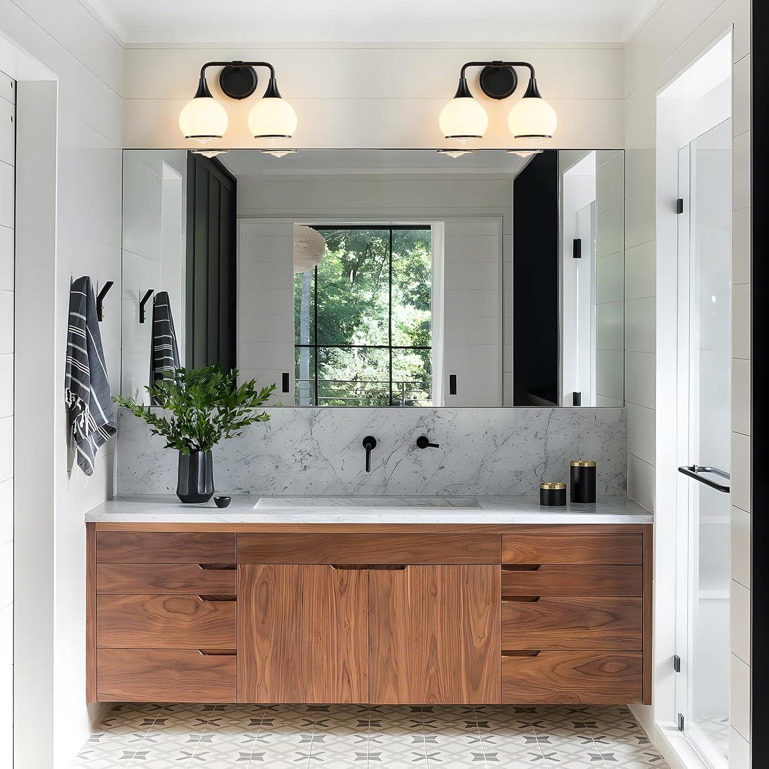Black and Gold Bathroom Light Fixtures 2-Lights Vanity Lights with Clear Glass Shade Bathroom Vanity Light 14 Inch Wall Sconces(Exclude E26 Bulb)…