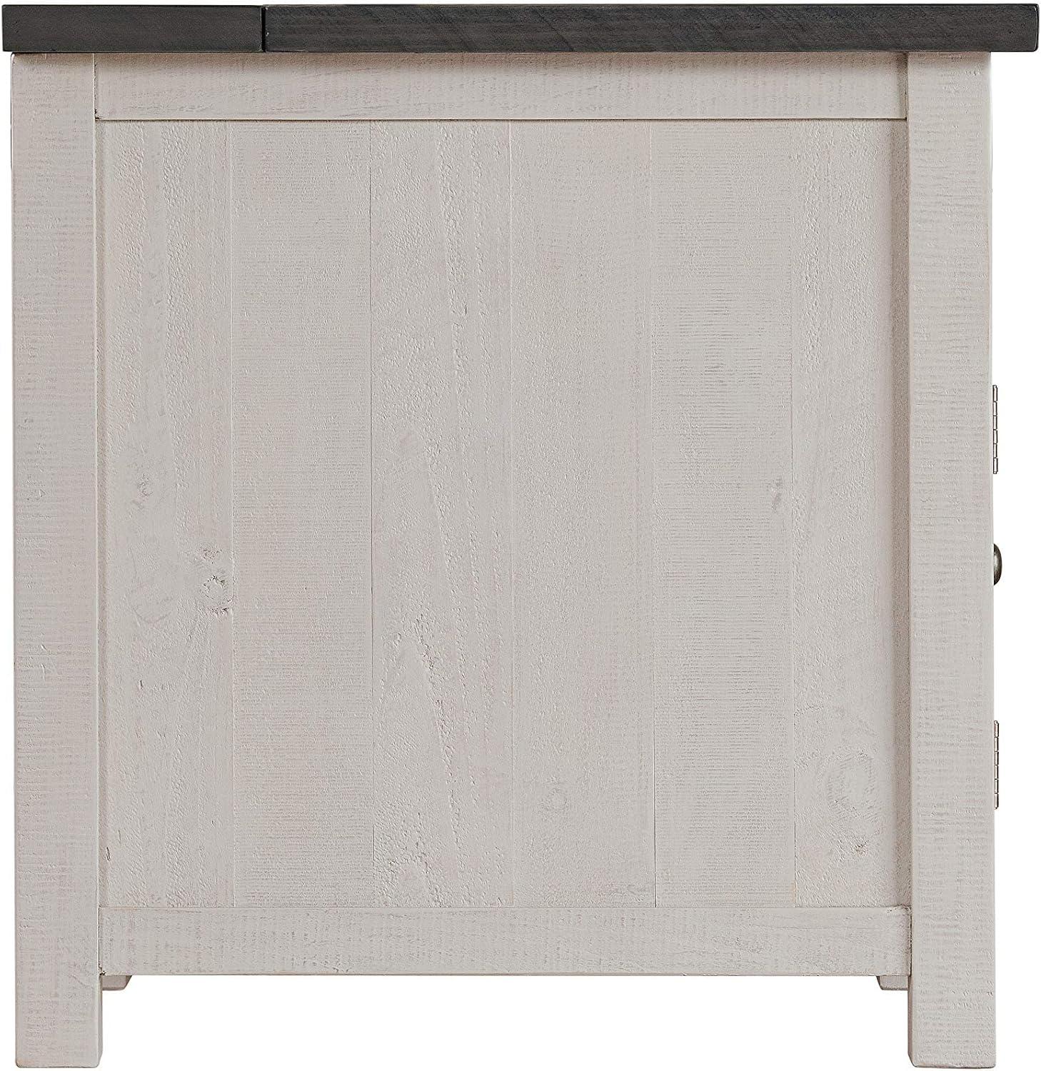 Coastal Farmhouse White and Grey Pine Chairside Table with Power