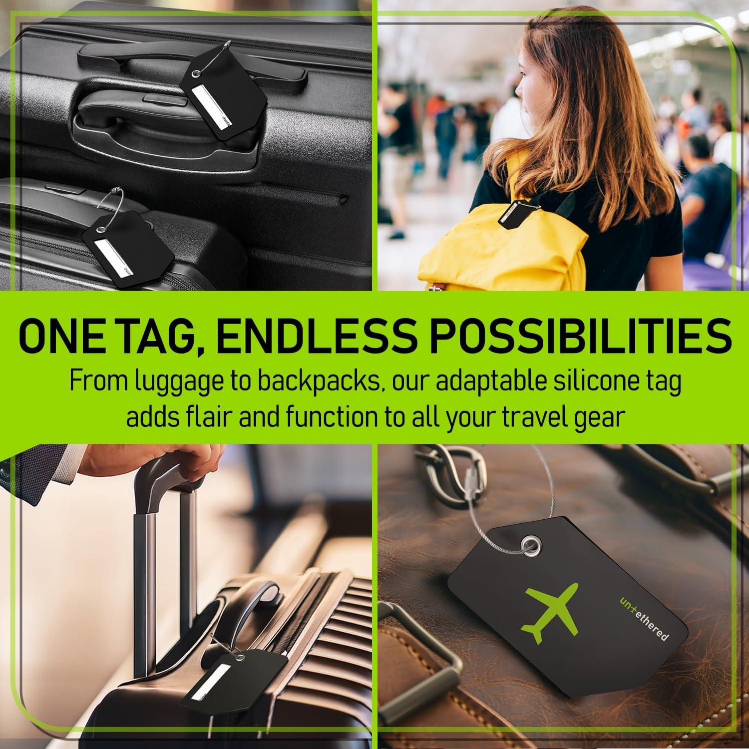 Untethered 4-Pack Luggage Tag Set | Luggage Tags, Luggage Tags for Suitcases, Bag Tag, Luggage Tags 4 Pack, Suitcase Tags, Identifiers Travel Bag Tags for Luggage, Name Travel Tags for Luggage