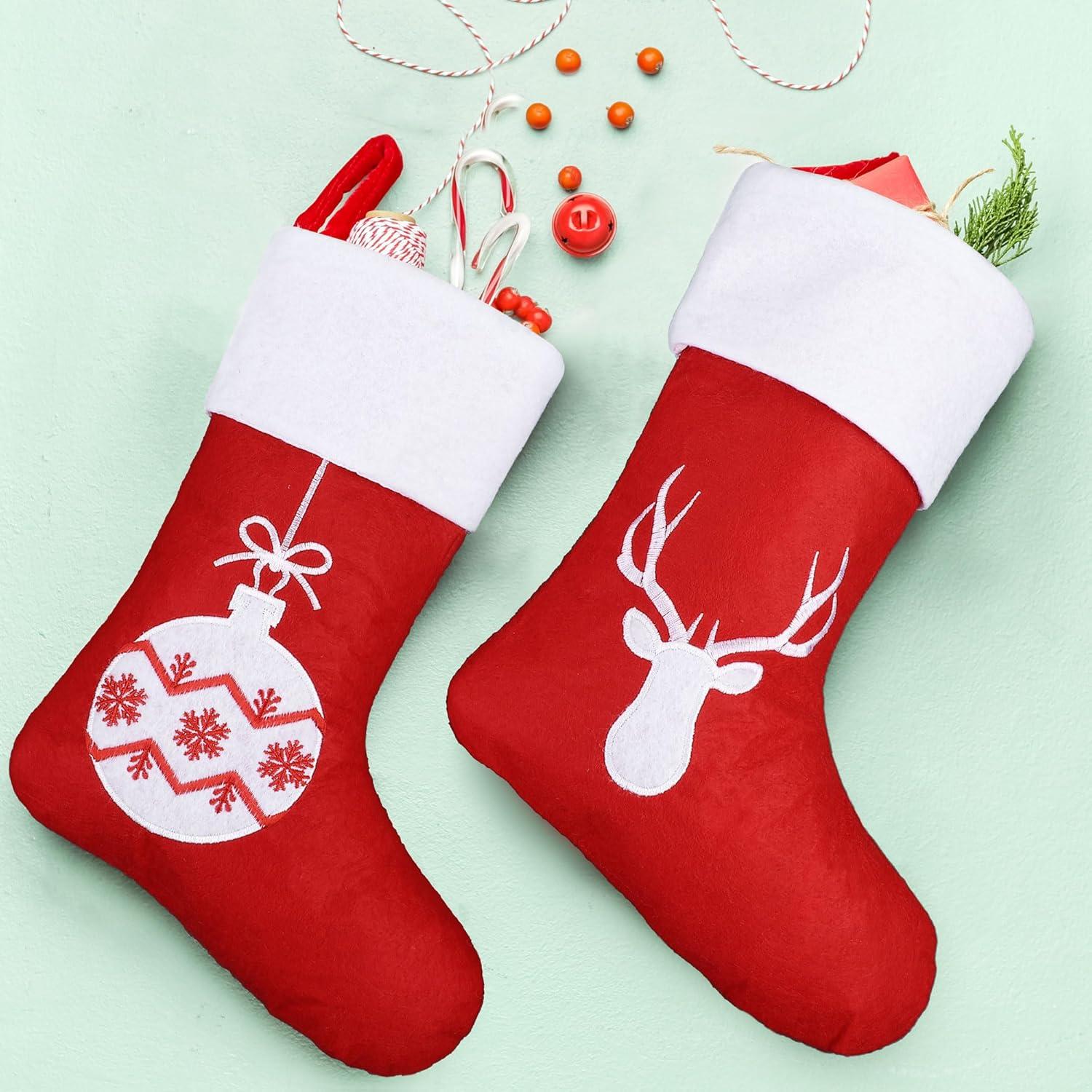 Kaireo 12 Pairs Christmas Stockings 15 Inches Red and White, Hangs Made of Non-woven Fabric for Family Christmas Holiday Decorations