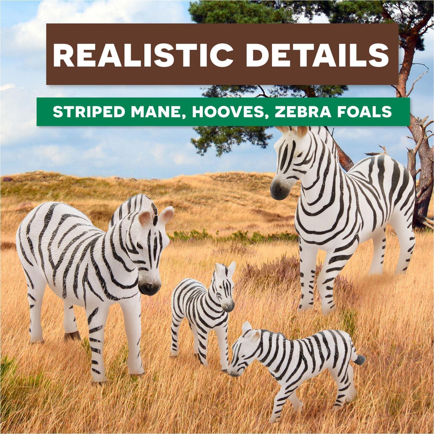 Terra by Battat – 4 Pieces Zebra Family – Realistic Plastic Safari Animals for Kids – Zoo Animal Toys – Educational Figures – Inspires Creative Play – Great Gift for Toddlers & Kids – 3+ Years