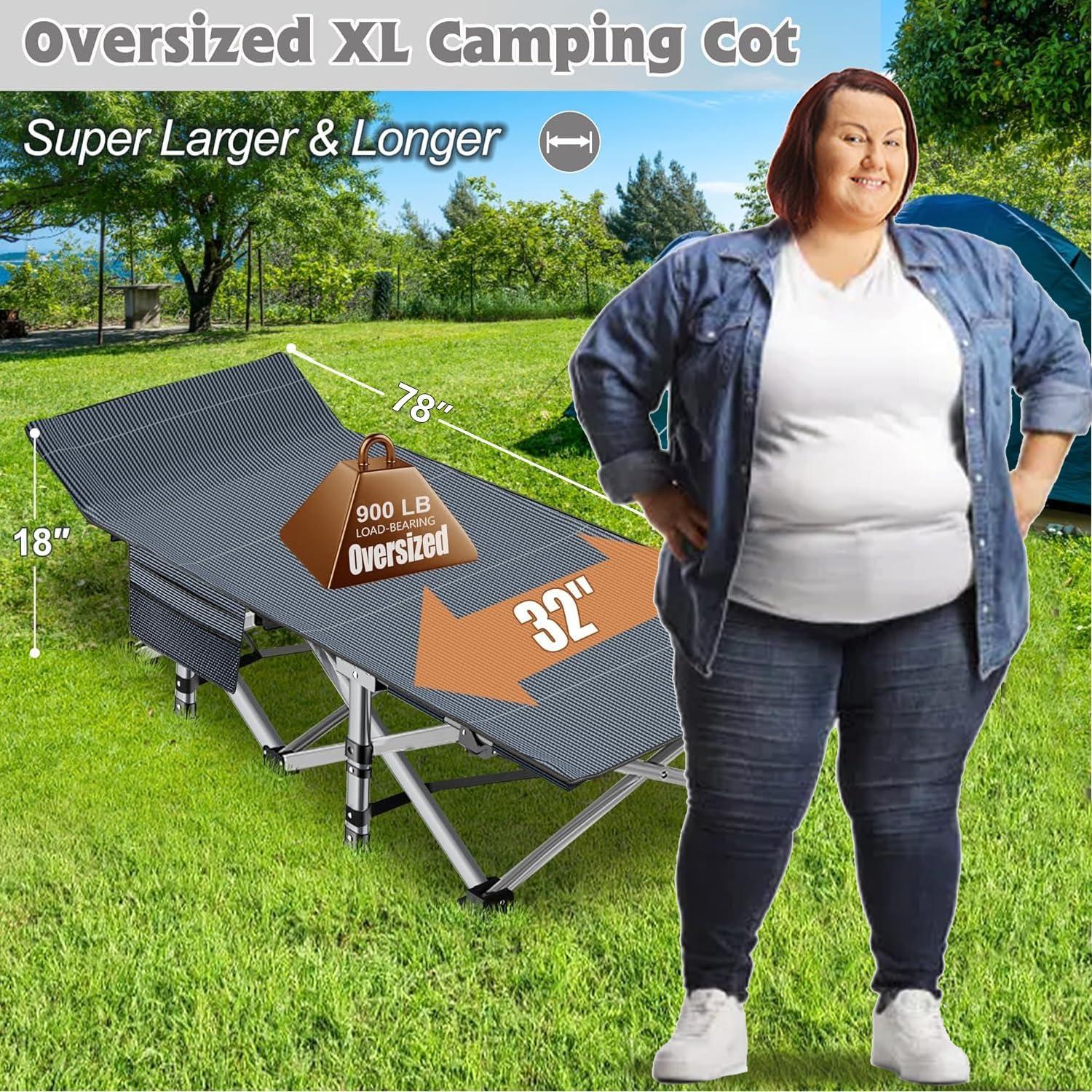 Foldable Camping Cots for Adults, Double Layer 1200D 500lb Loading Cot for Sleeping, Heavy Duty Guest Bed with Mattress Carrying Bag