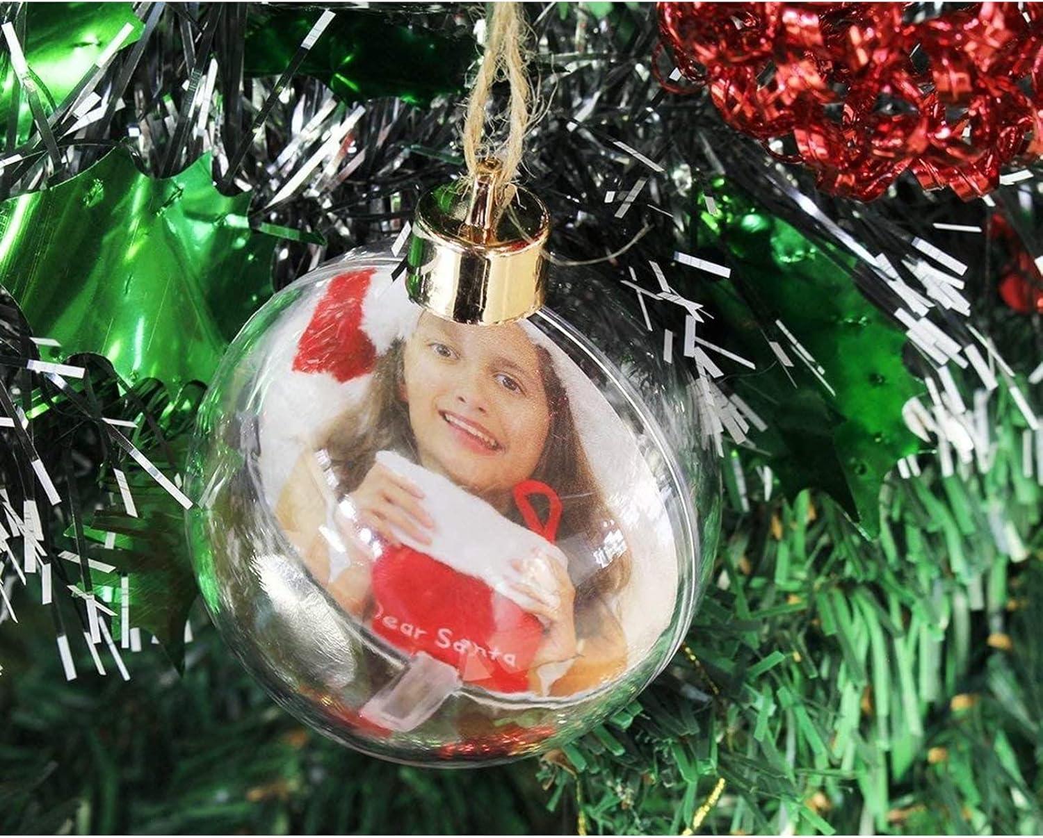 Juvale 4 Pack Clear Hanging Photo Ornament Balls for Christmas Tree Decorations, Holiday Decor, 2.75 x 4.7 in