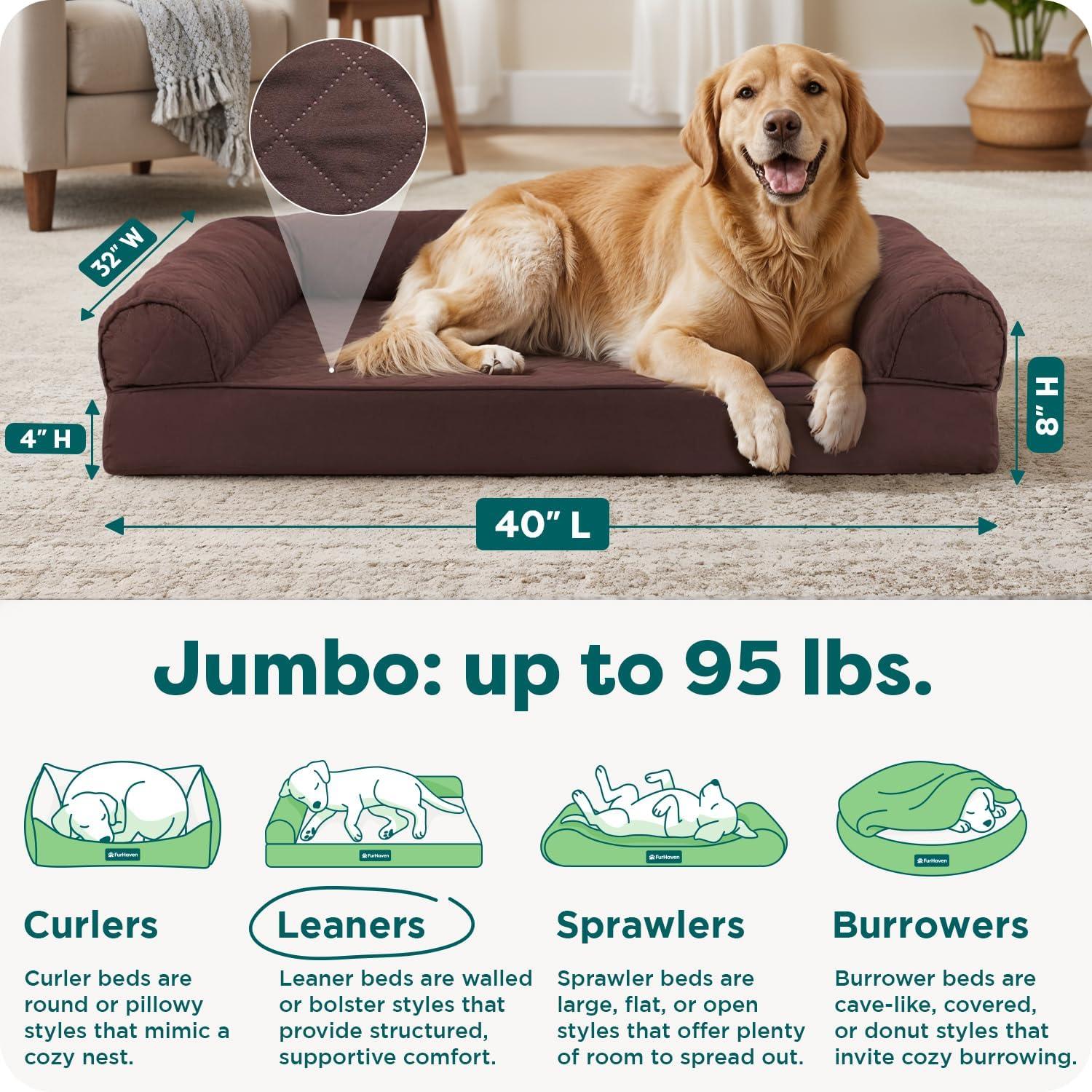 FurHaven Quilted Orthopedic Bolster Sofa Pet Bed