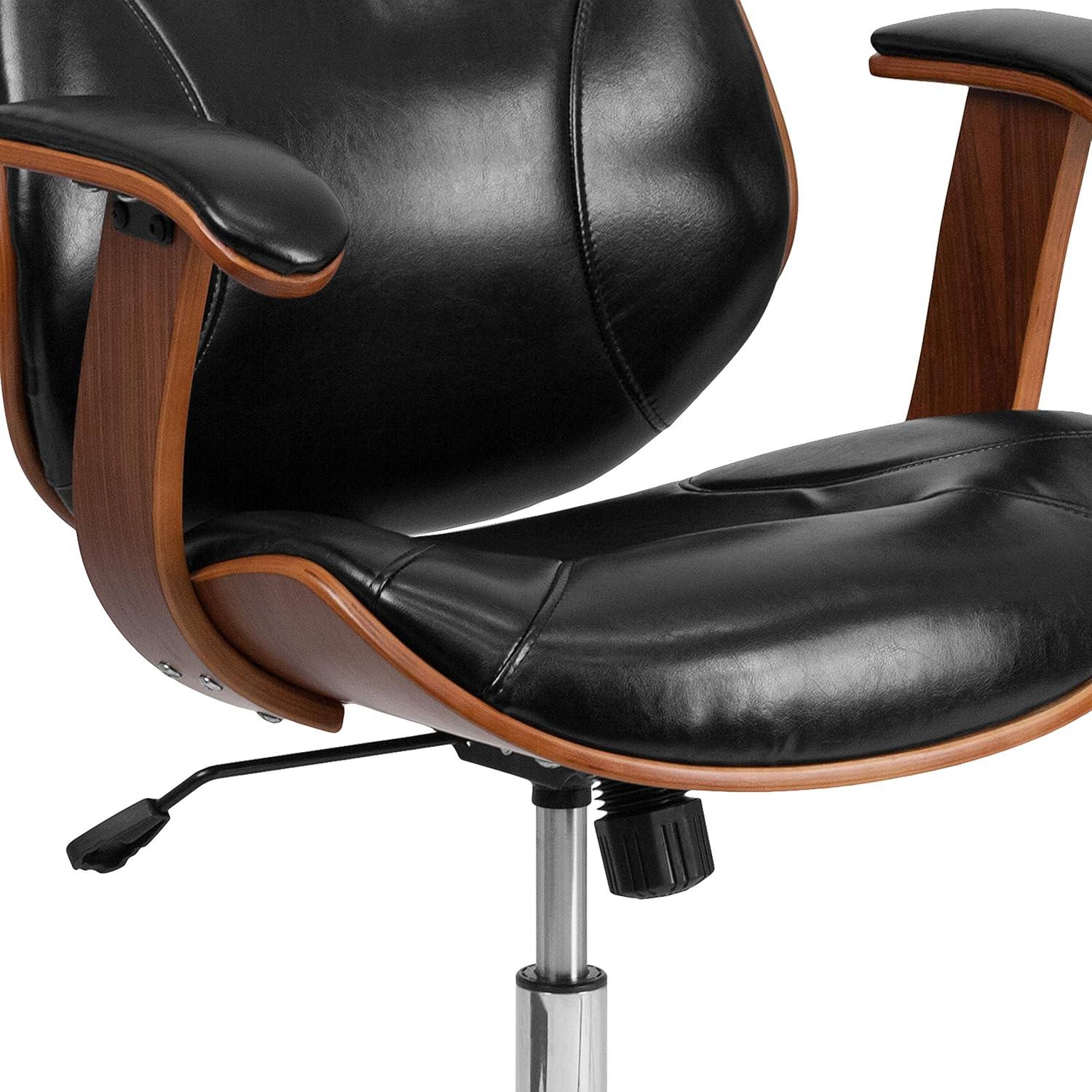 Flash Furniture Tansia Mid-Back Black LeatherSoft Executive Ergonomic Wood Swivel Office Chair with Arms