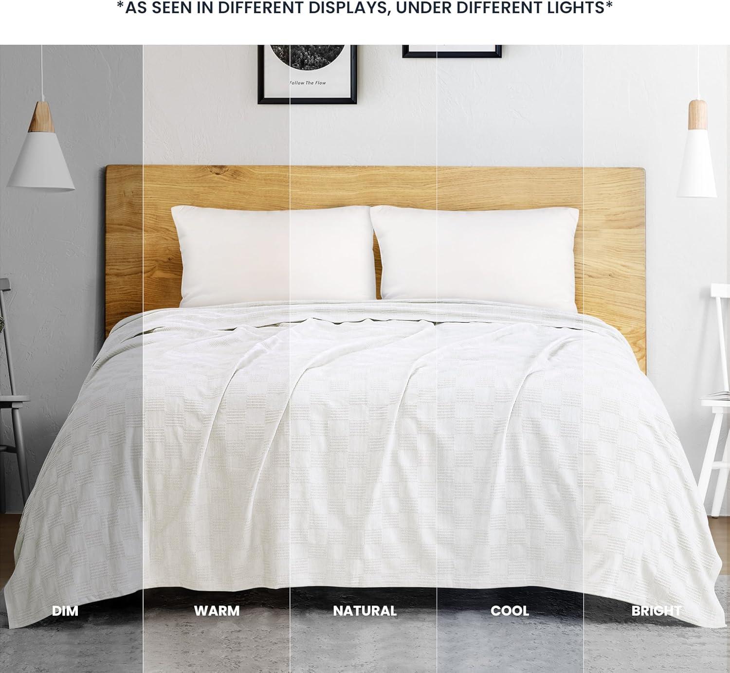 KIBNOF Bedding 100% Cotton Blanket [Queen Size - 90x90 Inch] 350GSM Lightweight, Soft and Breathable Thermal Blanket for All Seasons