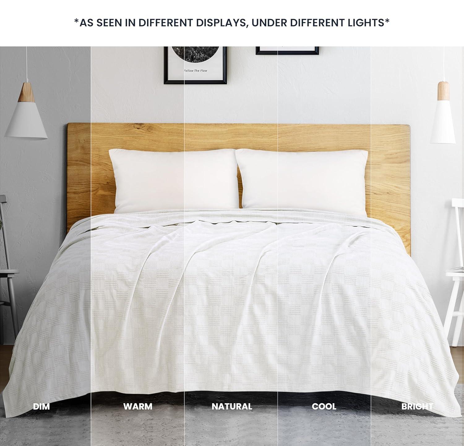 KIBNOF Bedding 100% Cotton Blanket [Queen Size - 90x90 Inch] 350GSM Lightweight, Soft and Breathable Thermal Blanket for All Seasons