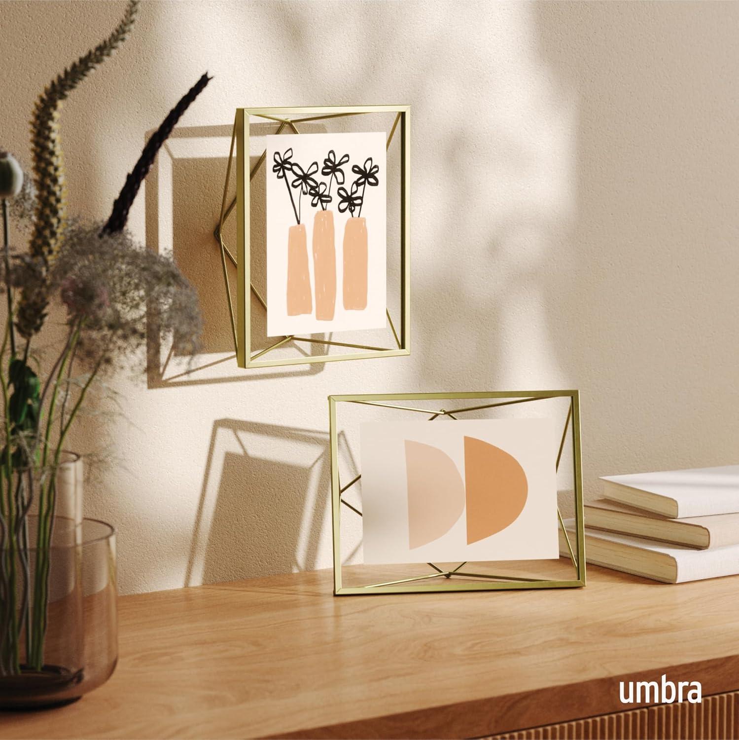 Umbra 8"x10" Prisma Picture Frame Matte Brass: Modern Steel Construction, Freestanding or Wall Mount, Novelty Shape