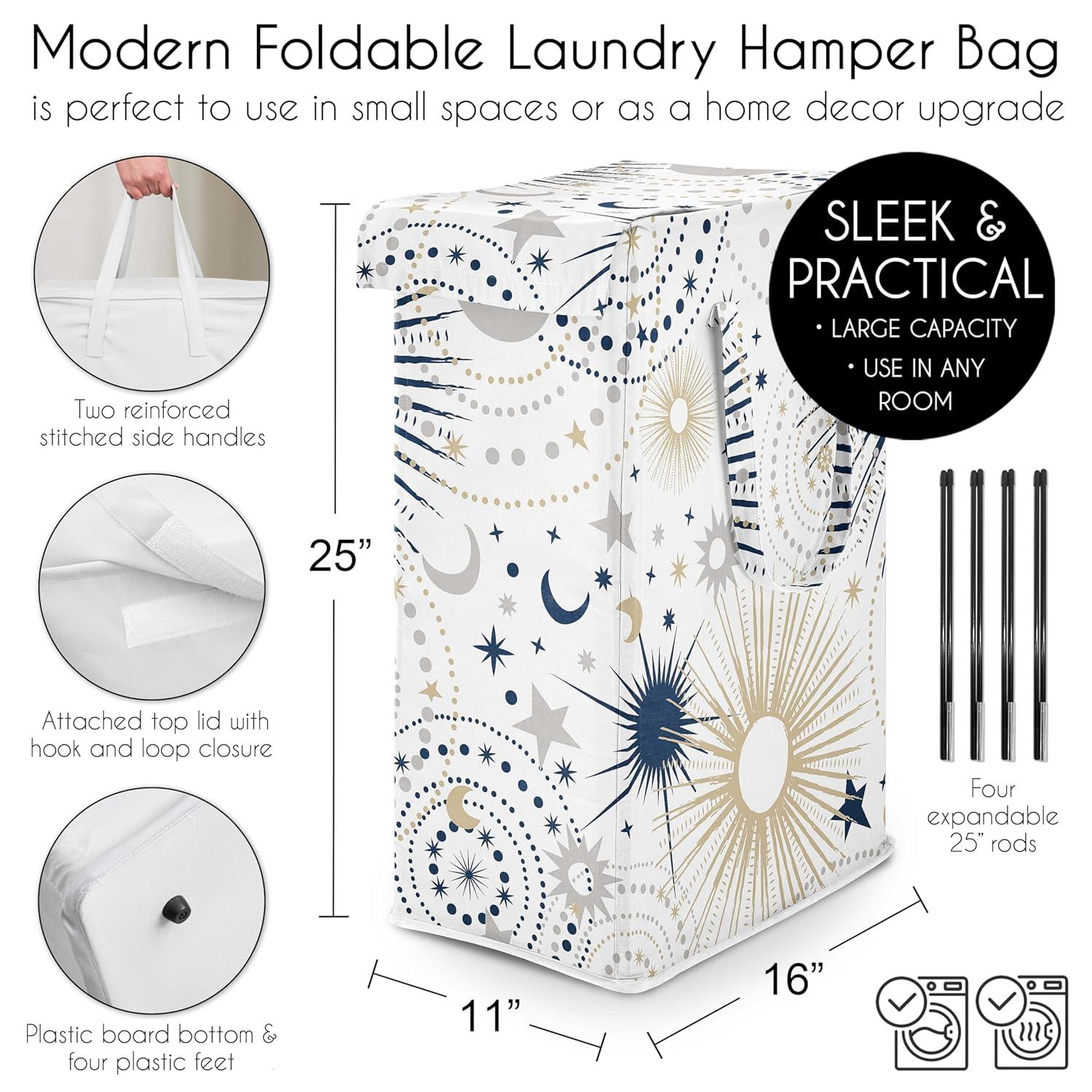 Sweet Jojo Designs Boy, Girl, Unisex/Gender Neutral Foldable Laundry Hamper with Handles Celestial Navy Blue and Gold