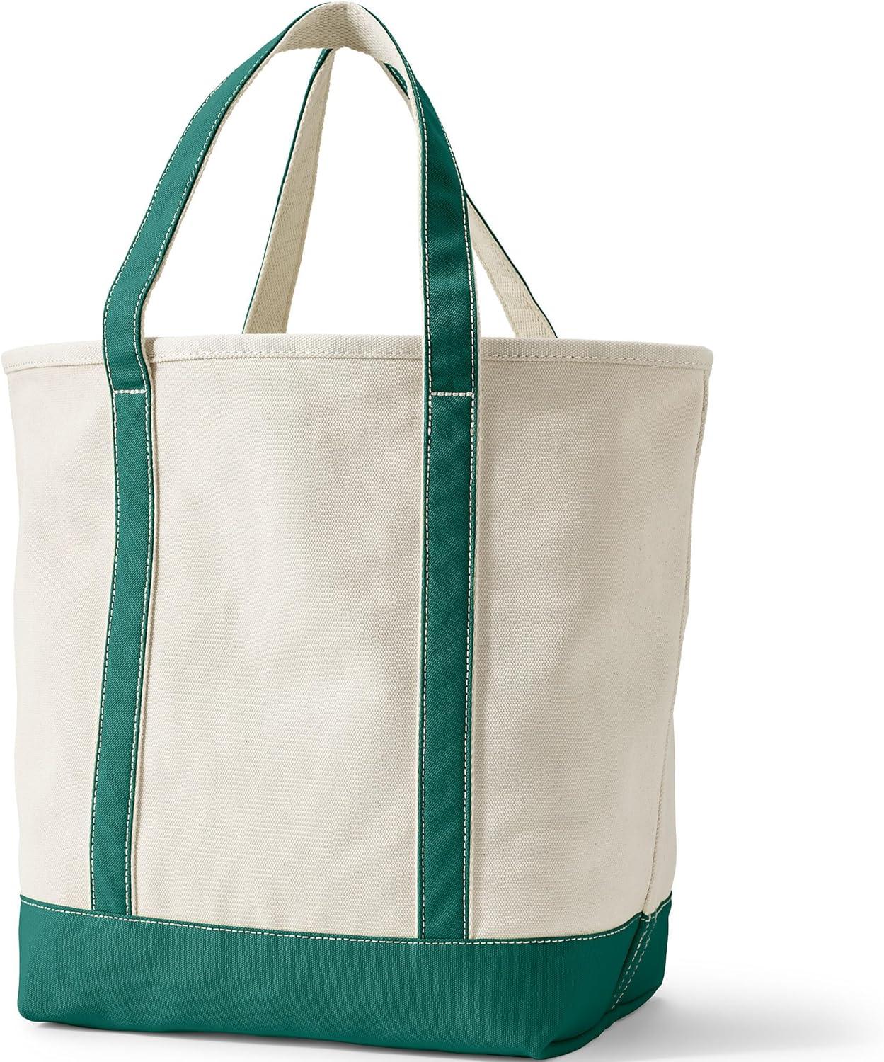 Lands' End Large Natural 5 Pocket Open Top Canvas Tote Bag -  - Natural/Bright Spruce