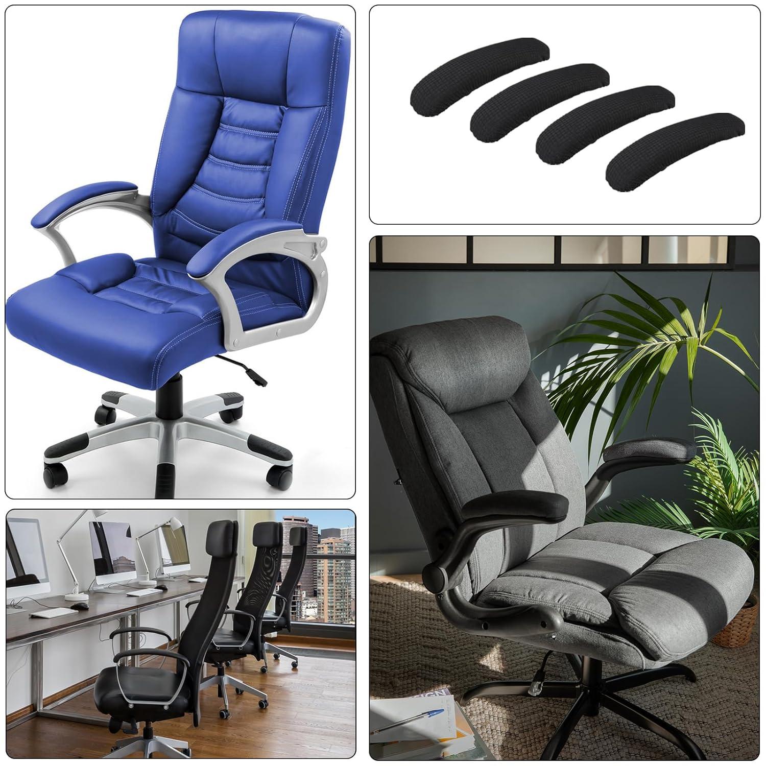 4 Pieces Office Chair Wheelchair Arm Covers, Removable Rotating Chair Stretch Armrest Cover, GIXUSIL Washable Polyester Armrest Pads Rest Slipcovers for Home Office Computer Chairs (Black)