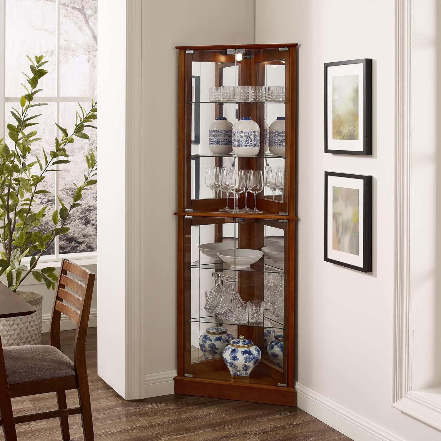 Lark Manor™ Corner Curio Dispaly Cabinet with Lights, Adjustable Tempered Glass Shelves, Mirrored Back