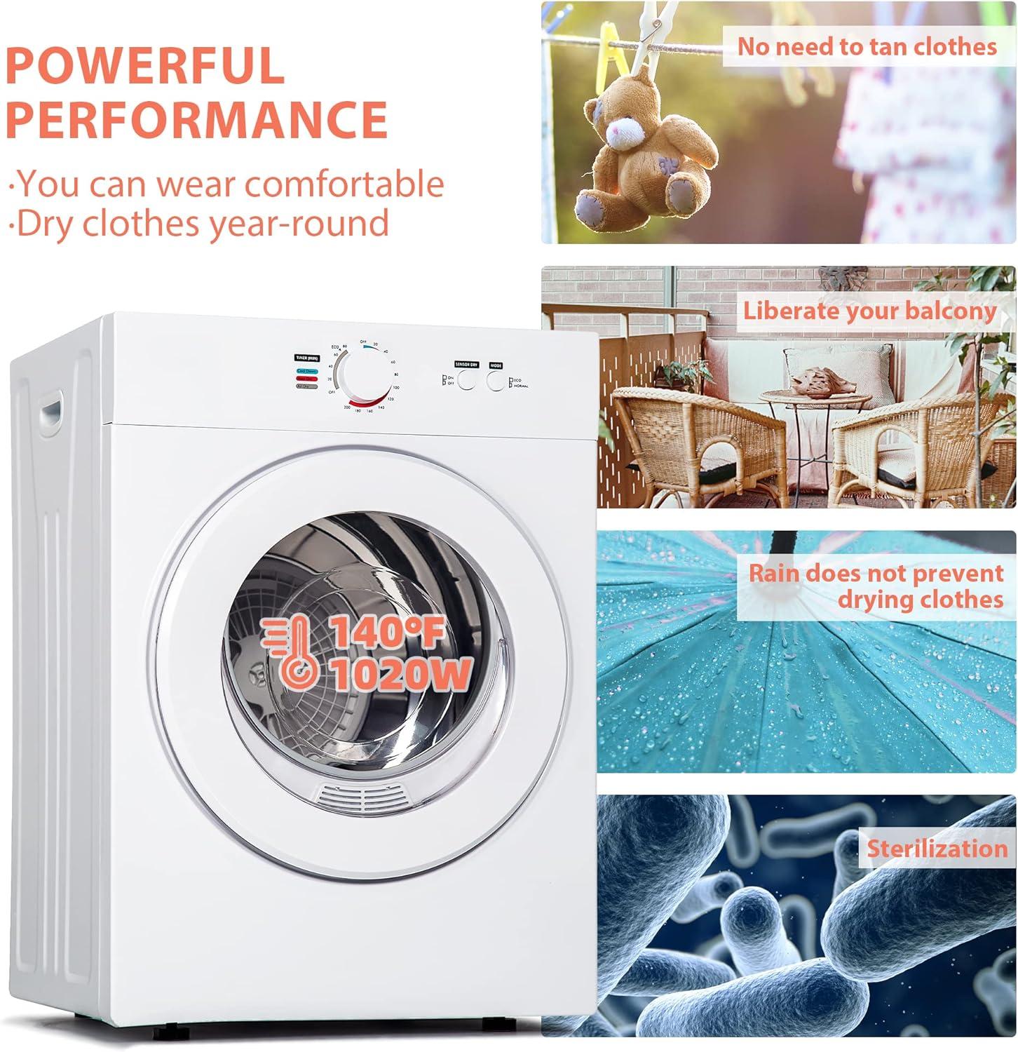 Compact White Stainless Steel Portable Front Load Dryer