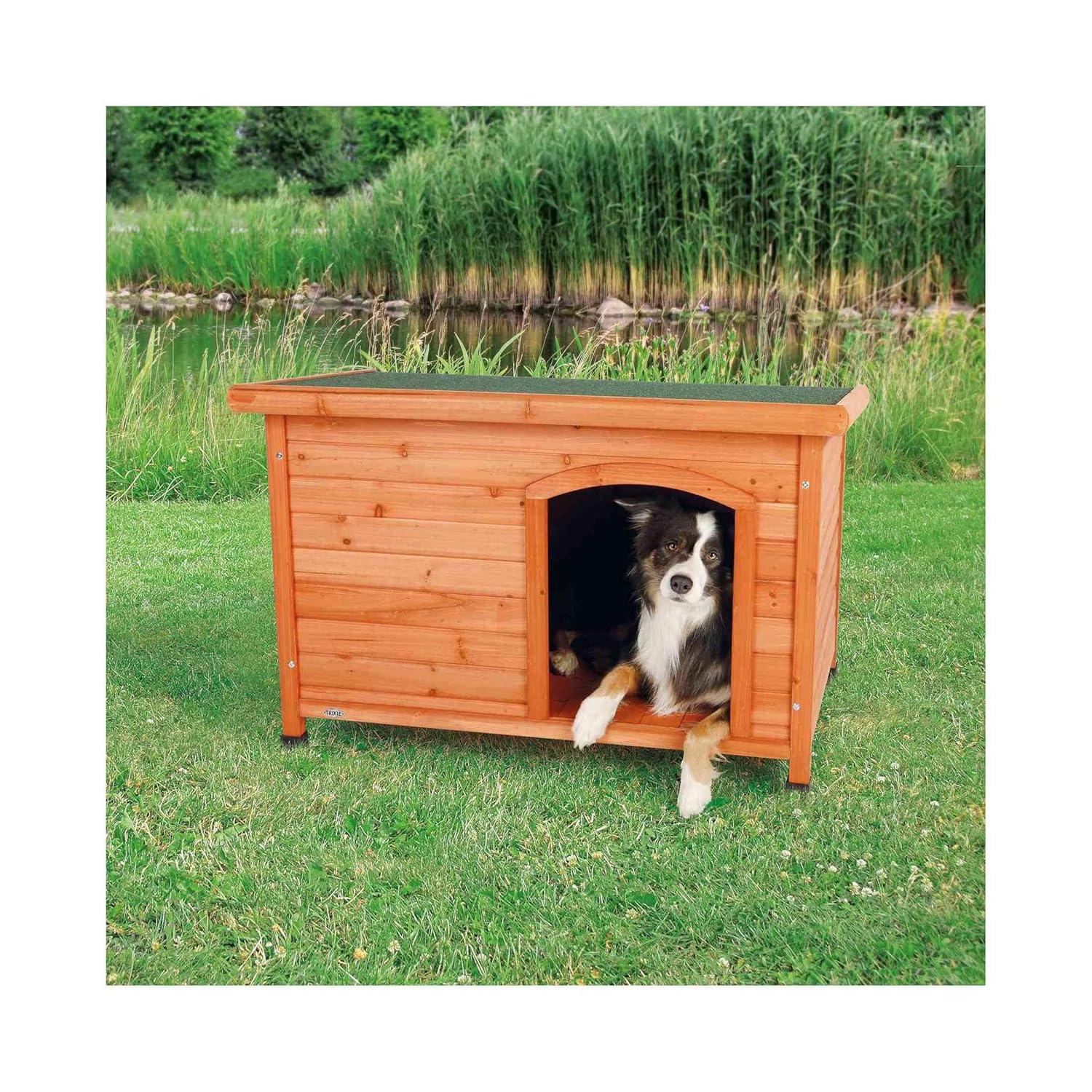 TRIXIE TRIXIE natura Classic Dog House, Flat Hinged Roof, Adjustable Legs, Elevated Pet Shelter