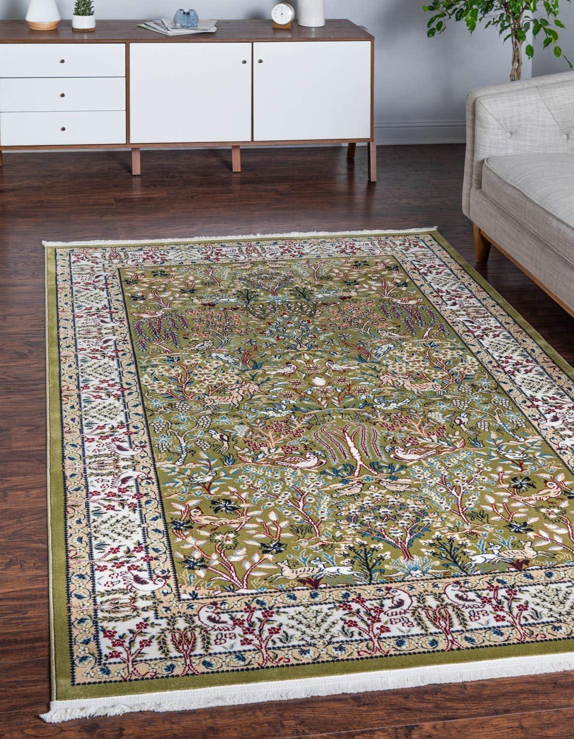 Green Rectangular Persian-Style Stain-Resistant Area Rug