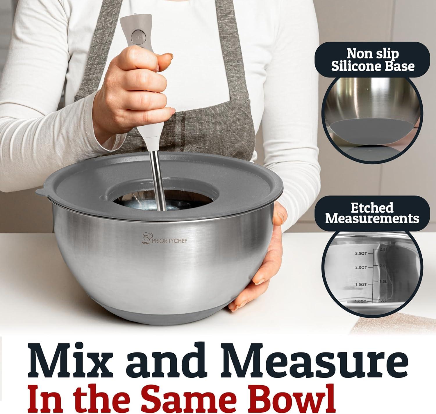 Mixing Bowls with Lids Set - Nesting Bowls with Airtight Lids + Graters - Stainless Steel Non-Slip Mixing Bowl for Baking, (Red, 5-Piece Set)