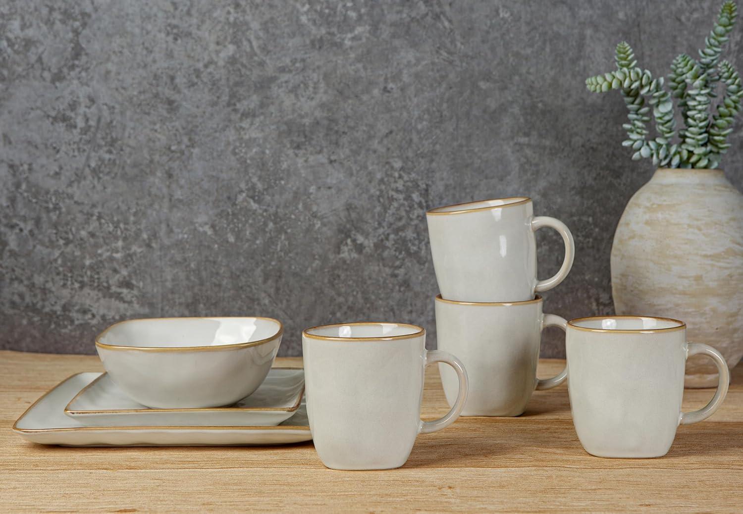 FAST APPLIANCES LLC Coffee Mugs Set Of 4, Ocean Square 13Oz Coffee Cup Set With Handle For Cocoa, Milk, Hot Chocolate, Tea, Water, Stoneware Cups For Kitchen, Microwave And Dishwasher Safe, Vanilla White