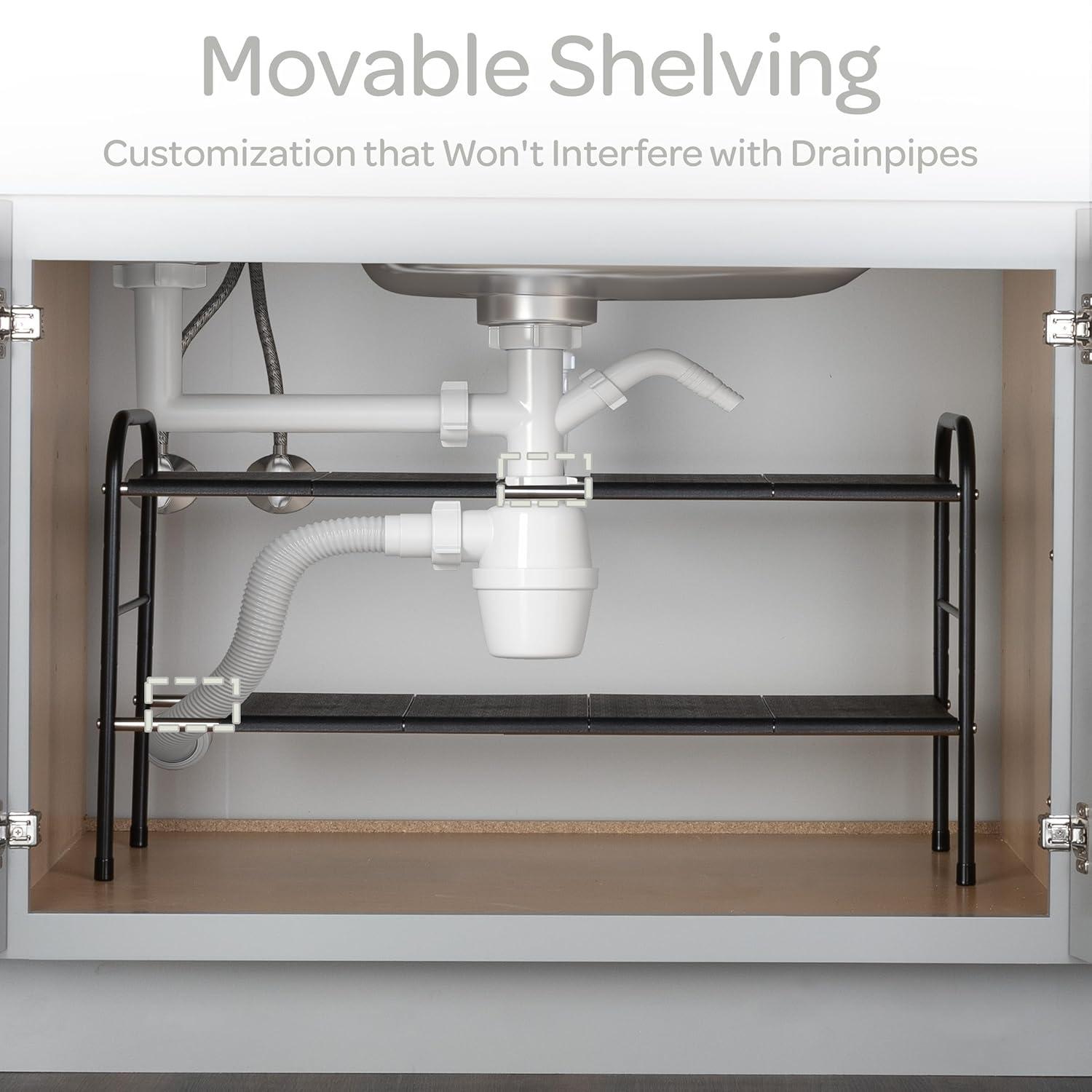 Home-Complete Under Sink Organizer - 2 Tier Adjustable Shelf Organizer with 8 Removable Panels - Kitchen or Bathroom Under Sink Organizers and Storage by Home-Complete