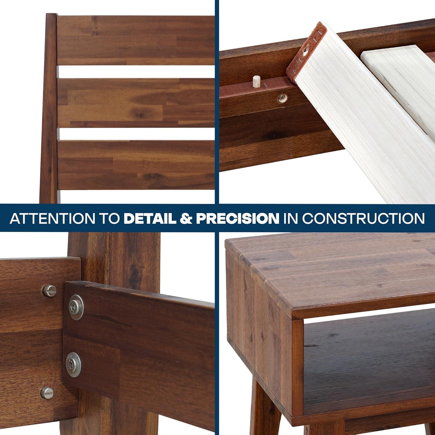 Acacia Emery 2-Pcs Bedroom Set – Solid Wood Platform Bed Frame & Matching Nightstand, Mid-Century Modern Farmhouse, 800 lbs Capacity, No Box Spring Needed