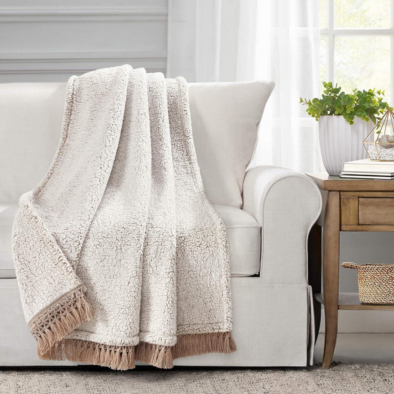 50"x60" Faux Shearling with Tassel and Fringe Throw Blanket - Lush Décor