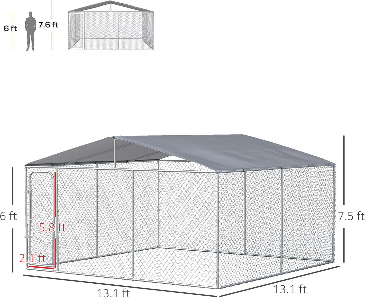 PawHut Outdoor Metal Dog Kennel, Pet Playpen with Steel Lock, Mesh Sidewalls and Cover for Backyard & Patio