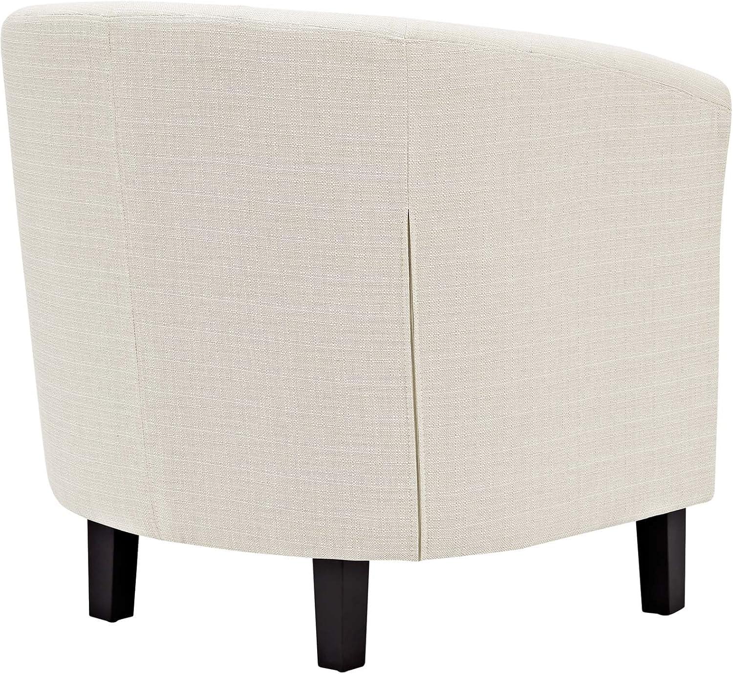 Chesterfield-Inspired Beige Velvet Barrel Armchair with Espresso Wood Legs