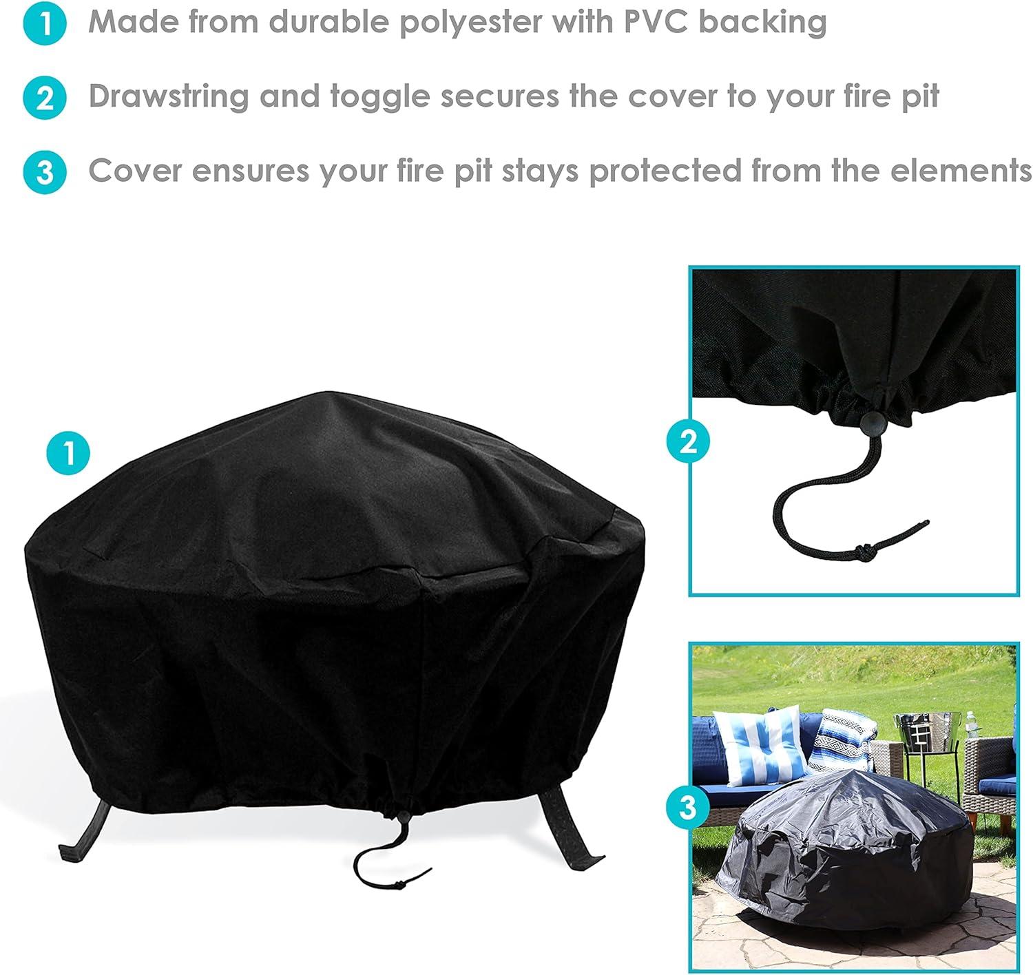 Hamilton Durable Round Fire Pit Cover with Drawstring Closure