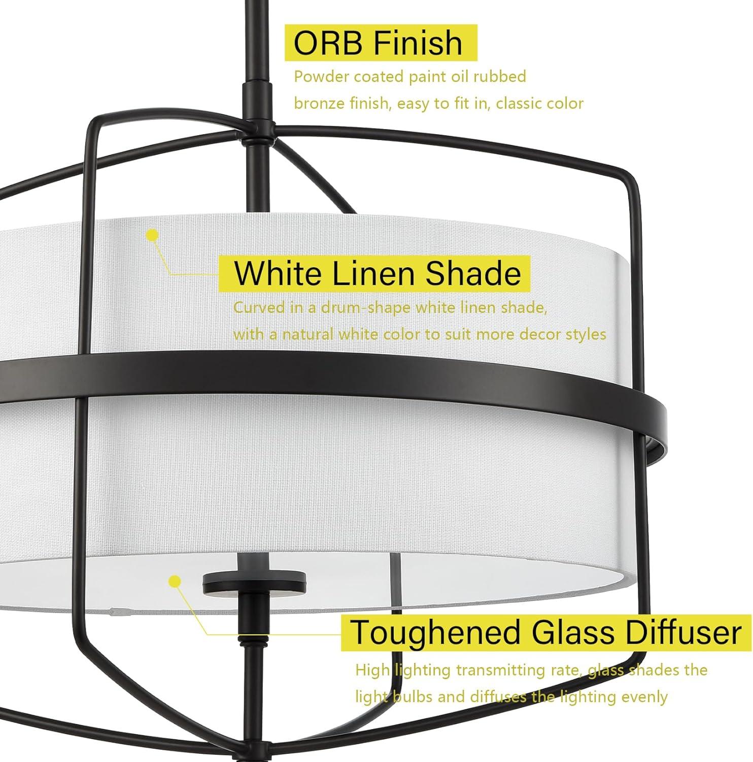 Modern Farmhouse Drum Chandelier for Dining Room ORB Finish Pendant Light