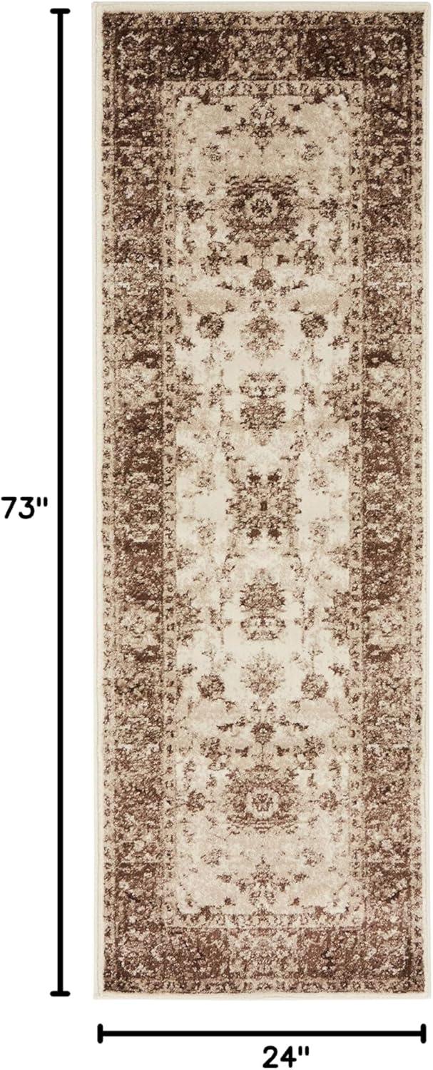 Elegant Ivory Floral Synthetic 2'x6' Indoor Runner Rug