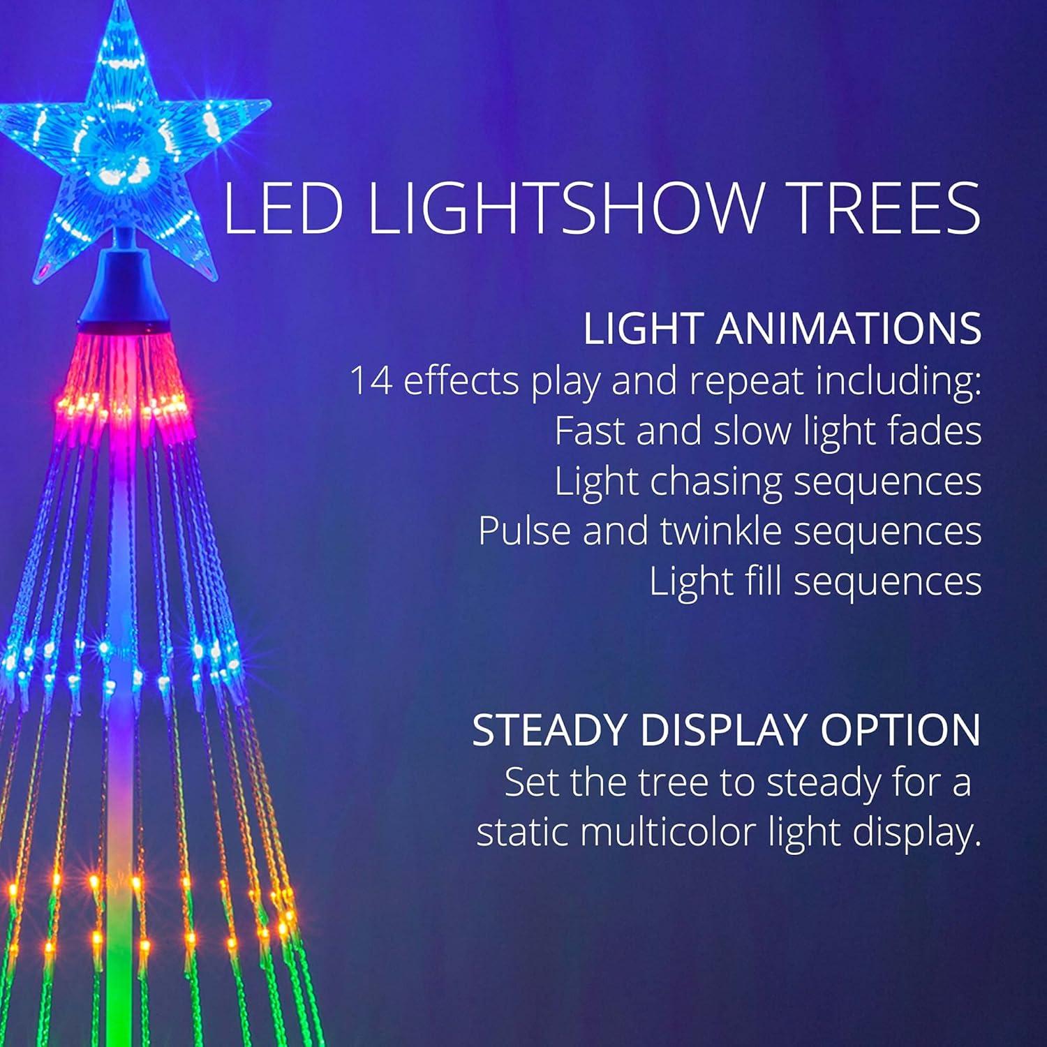 Wintergreen Lighting 6ft Multicolor Outdoor Christmas Light Show Cone Tree, 14-Function LED Outdoor Christmas Decoration