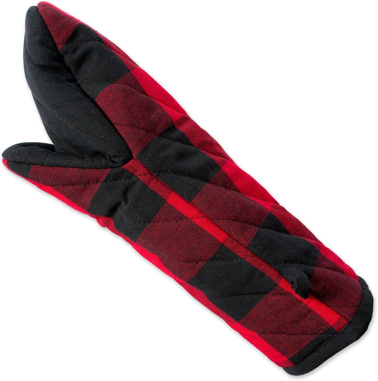 DII Modern Style Cotton Buffalo Check Oven Mitt in Red (Set of 2)