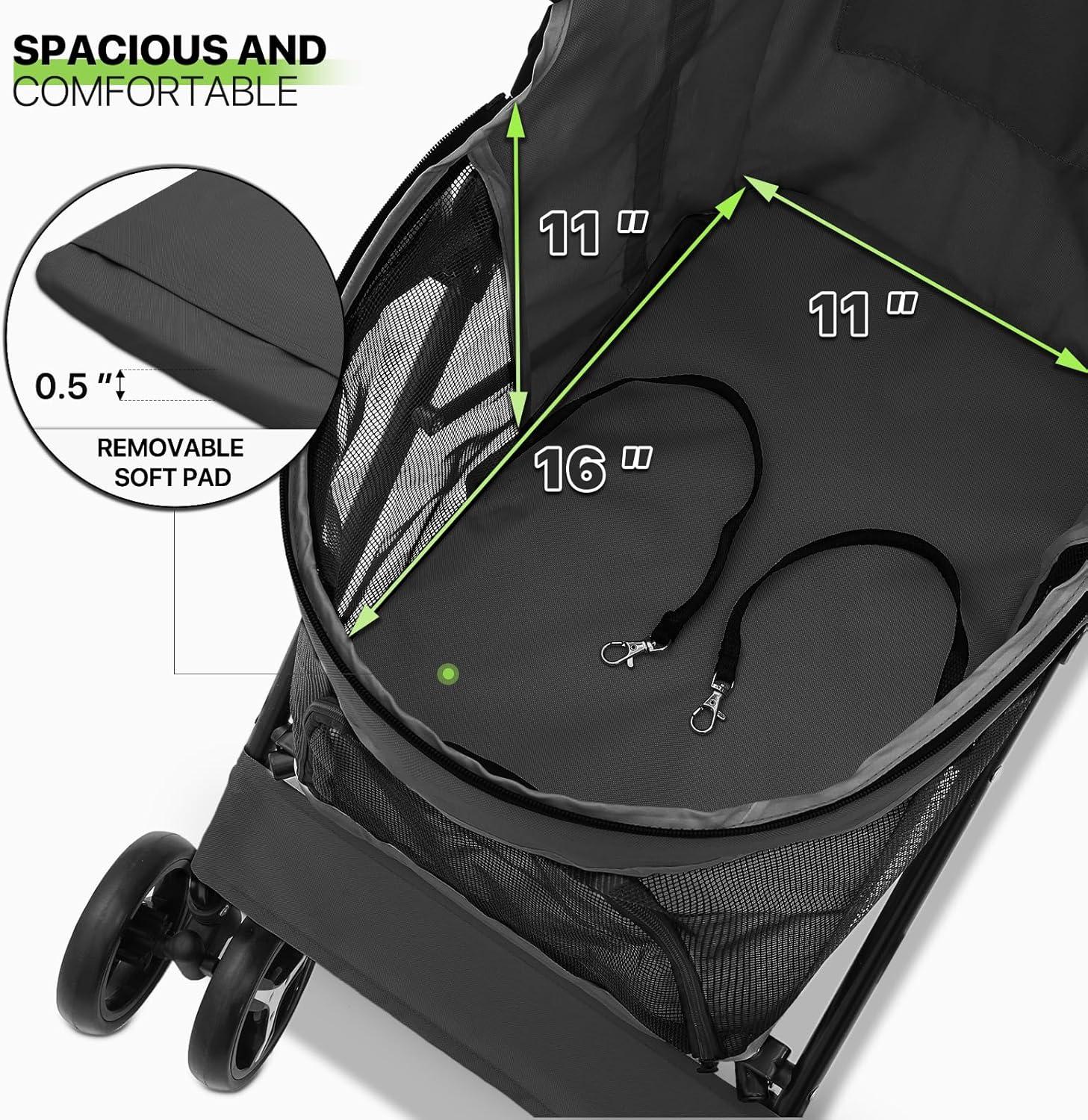 Magshion Foldable Dog Stroller, 4 Wheels Folding Pet Stroller for Small and Medium dogs, Black