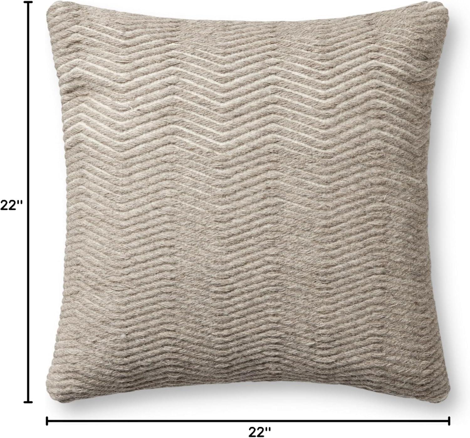 Natural Beige Chevron Wool Polyester 22'' Throw Pillow