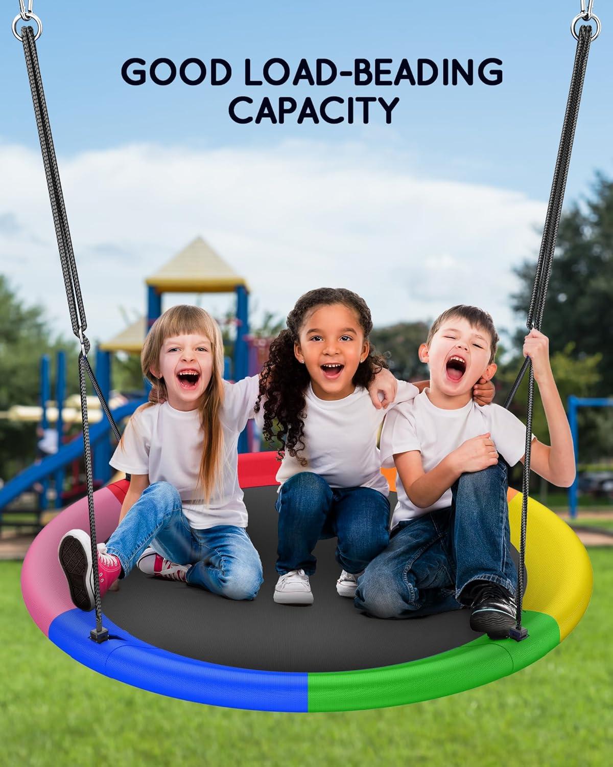 43" Multicolor Waterproof Saucer Tree Swing with Adjustable Straps